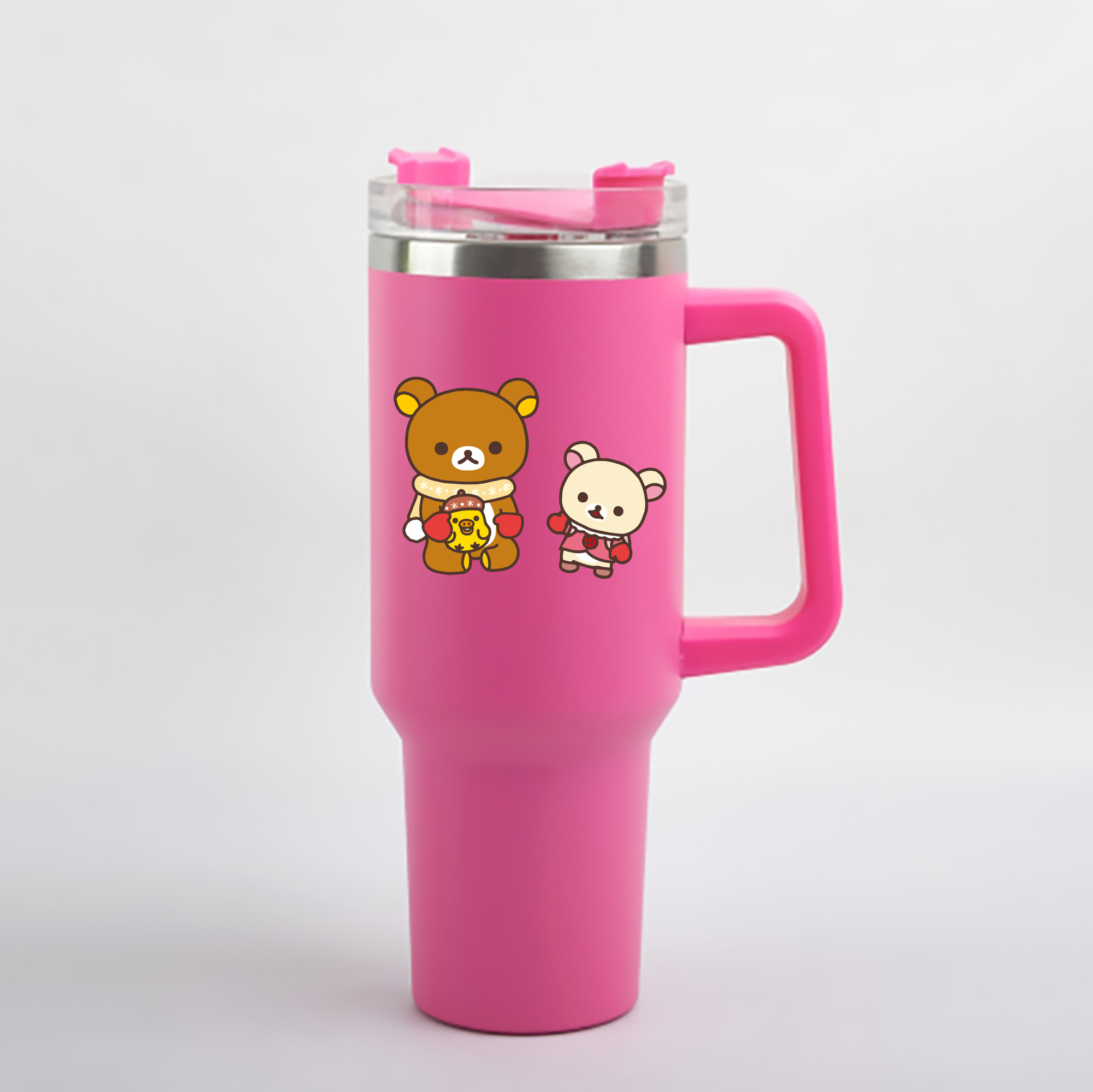 （画像用） リラックマ リラックマ キイロイトリ Rilakkuma Korilakkuma Kiiroitori 1200mL車用タンブラー - クリスタルステッカー（プラスチックストロー付き）